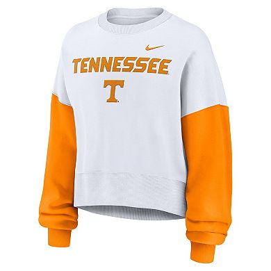 Women's Nike White Tennessee Volunteers Color-Block Oversized Cropped Pullover Sweatshirt