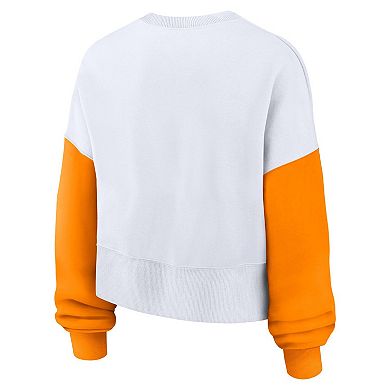 Women's Nike White Tennessee Volunteers Color-Block Oversized Cropped Pullover Sweatshirt