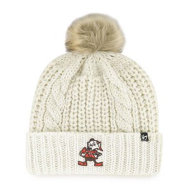 Women's '47 Cream Cleveland Browns Meeko Cuffed Knit Hat with Pom