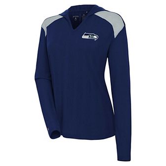 Women's Antigua College Navy Seattle Seahawks Opulent Long Sleeve Hoodie T-Shirt