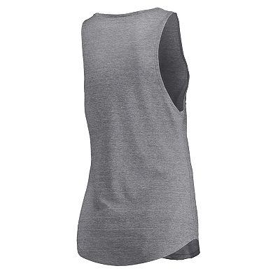 Women's Fanatics Heathered Gray Milwaukee Bucks Quality Time Open Scoop Neck Tri-Blend Tank Top