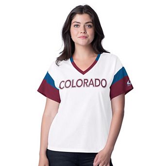 Women's G-III 4Her by Carl Banks White Colorado Avalanche Rink Oversized Rhinestone V-Neck T-Shirt