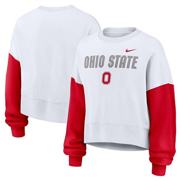 売れ筋商品|||ナイキ カットソー トップス レディース Women's White Ohio State Buckeyes Color-Block Oversized Cropped Pullover Sweatshirt White Women's Nike White Ohio State Buckeyes Color-Block Oversized