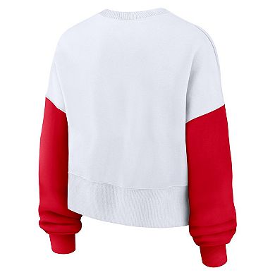 Women's Nike White Ohio State Buckeyes Color-Block Oversized Cropped Pullover Sweatshirt