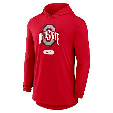 Men's Nike Scarlet Ohio State Buckeyes Lightweight Performance Long Sleeve Hoodie T-Shirt
