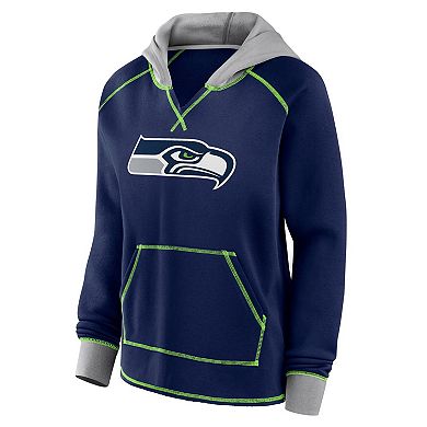 Women's College Navy Seattle Seahawks Boom Fleece Pullover V-Neck Hoodie