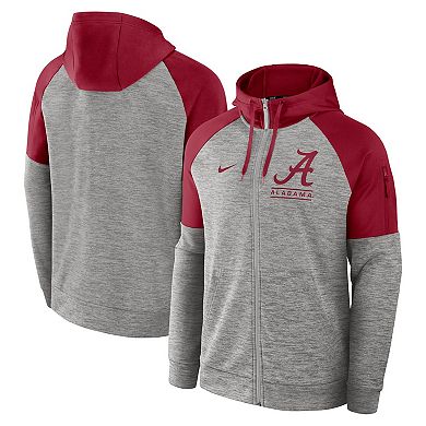 Men's Nike Heather Gray Alabama Crimson Tide Fitness Raglan Performance Full-Zip Hoodie