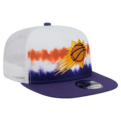 Men's New Era White/Purple Phoenix Suns Dip-Dye 9FIFTY A-Frame Trucker Snapback Hat