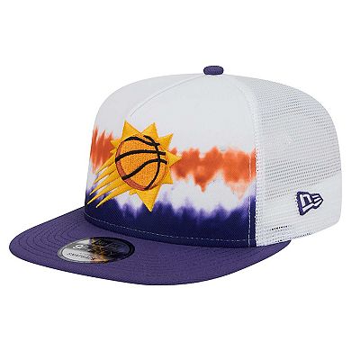 Men's New Era White/Purple Phoenix Suns Dip-Dye 9FIFTY A-Frame Trucker Snapback Hat
