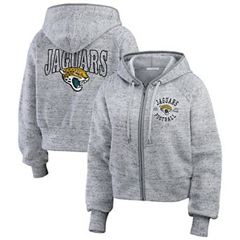 Women's WEAR by Erin Andrews Heather Gray Jacksonville Jaguars Speckled Fleece Cropped Full-Zip Hoodie