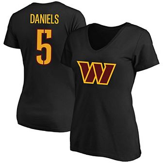 Women's Fanatics Jayden Daniels Black Washington Commanders Plus Size Player Name & Number V-Neck T-Shirt