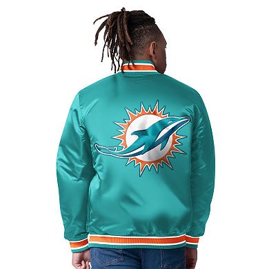 Men's Starter Aqua/Orange Miami Dolphins Closer Reversible Satin Full-Snap Jacket