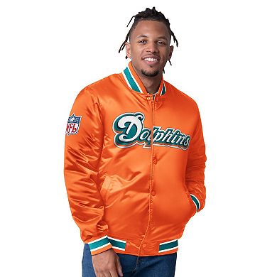 Men's Starter Aqua/Orange Miami Dolphins Closer Reversible Satin Full-Snap Jacket