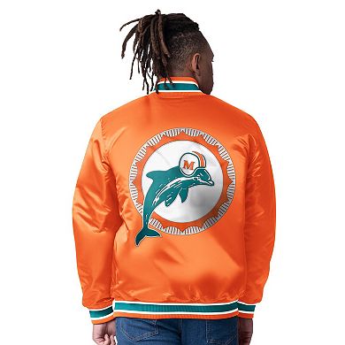 Men's Starter Aqua/Orange Miami Dolphins Closer Reversible Satin Full-Snap Jacket