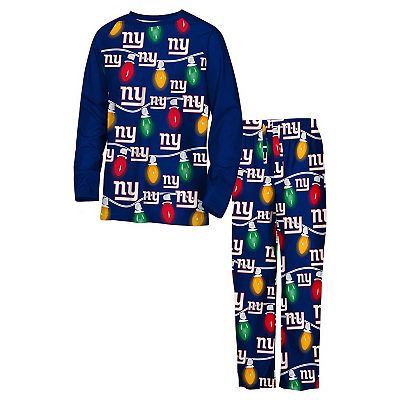 Youth New York Giants Two Piece Garland Holiday Long Sleeve Pajama Set