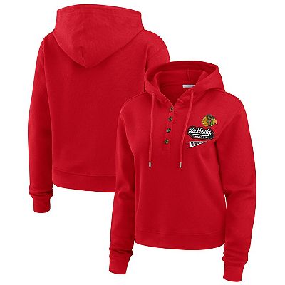 Women s WEAR by Erin Andrews Red Chicago Blackhawks Waffle Knit Pullover Hoodie