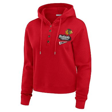 Women's WEAR by Erin Andrews Red Chicago Blackhawks Waffle-Knit Pullover Hoodie