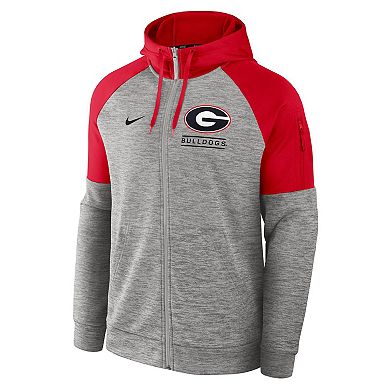 Men's Nike Heather Gray Georgia Bulldogs Fitness Raglan��Performance Full-Zip Hoodie