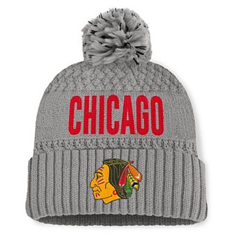 Women's Fanatics Gray Chicago Blackhawks Heritage Tilly Cuffed Knit Hat with Pom