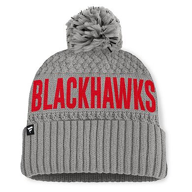 Women's Fanatics Gray Chicago Blackhawks Heritage Tilly Cuffed Knit Hat with Pom