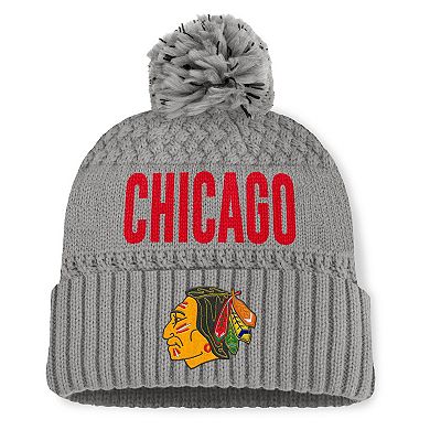 Women's Fanatics Gray Chicago Blackhawks Heritage Tilly Cuffed Knit Hat with Pom