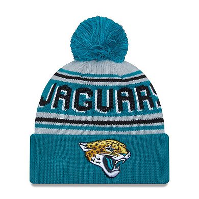 Men's New Era Teal Jacksonville Jaguars Main Cuffed Knit Hat with Pom