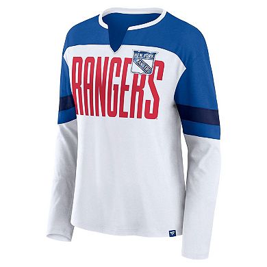 Women's Fanatics White/Blue New York Rangers Frozen Long Sleeve Notch Neck T-Shirt