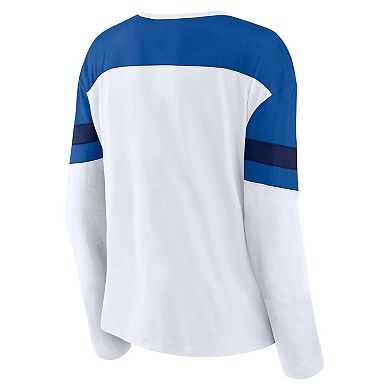 Women's Fanatics White/Blue New York Rangers Frozen Long Sleeve Notch Neck T-Shirt