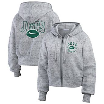 Women's WEAR by Erin Andrews Heather Gray New York Jets Speckled Fleece Cropped Full-Zip Hoodie