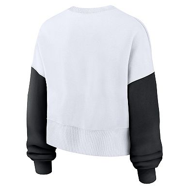 Women's Nike White Iowa Hawkeyes Color-Block Oversized Cropped Pullover Sweatshirt