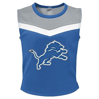 Girls Toddler Blue Detroit Lions Spirit Cheer Two-Piece Cheerleader Set with Bloomers