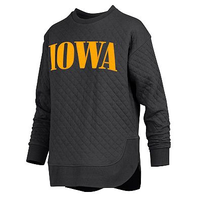 Women's Pressbox Black Iowa Hawkeyes Quilted Long Sleeve Pullover Sweatshirt