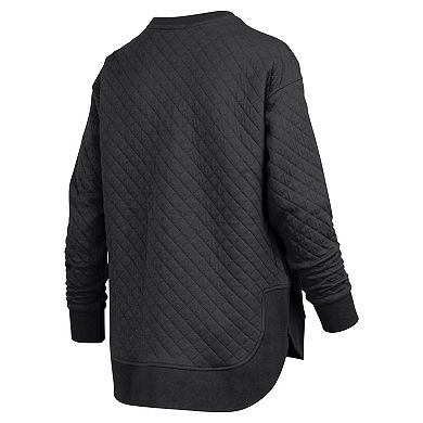 Women's Pressbox Black Iowa Hawkeyes Quilted Long Sleeve Pullover Sweatshirt