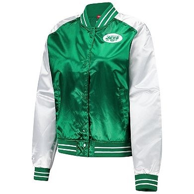 Women's Mitchell & Ness Green New York Jets Team 2.0 Satin Raglan Full-Snap Jacket