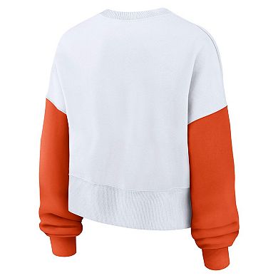 Women's Nike White Clemson Tigers Color-Block Oversized Cropped Pullover Sweatshirt
