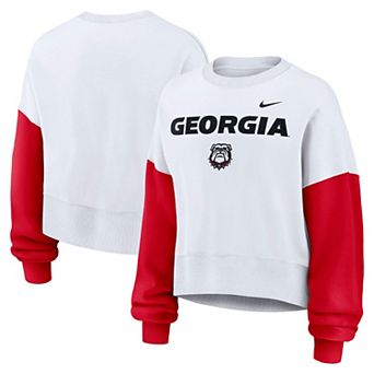 Women's Nike White Georgia Bulldogs Color-Block Oversized Cropped Pullover Sweatshirt