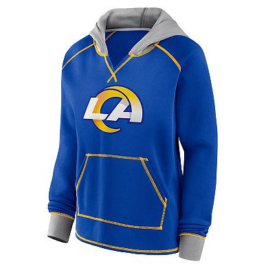 Women's Royal Los Angeles Rams Boom Fleece Pullover V-Neck Hoodie