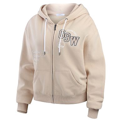 Women's WEAR by Erin Andrews Cream Golden State Warriors Plus Size Tonal Felt Patch Full-Zip Hoodie