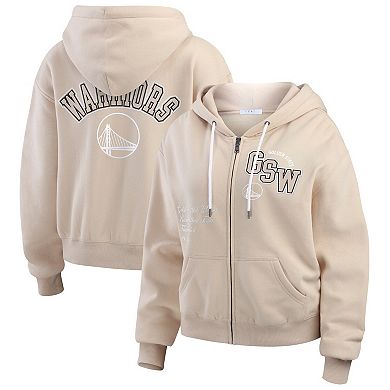 Women's WEAR by Erin Andrews Cream Golden State Warriors Plus Size Tonal Felt Patch Full-Zip Hoodie