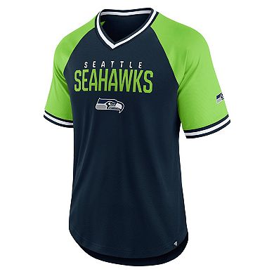 Men's Fanatics College Navy/Neon Green Seattle Seahawks Hashmark Raglan��T-Shirt