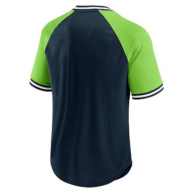 Men's Fanatics College Navy/Neon Green Seattle Seahawks Hashmark Raglan��T-Shirt