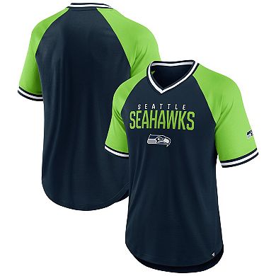 Men's Fanatics College Navy/Neon Green Seattle Seahawks Hashmark Raglan��T-Shirt