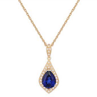 14k Gold Over Sterling Silver Gemstone With Lab-Created White Sapphire Accents Pendant Necklace