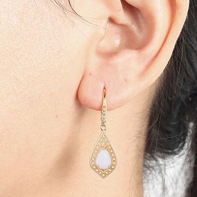 14k Gold Over Sterling Silver Gemstone With Lab-Created White Sapphire Accents Leverback Drop Earrings