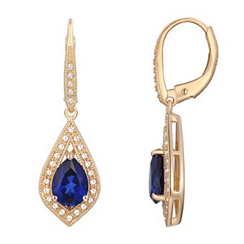 14k Gold Over Sterling Silver Gemstone With Lab-Created White Sapphire Accents Leverback Drop Earrings