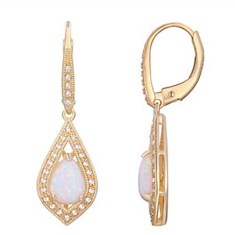 14k Gold Over Sterling Silver Gemstone With Lab-Created White Sapphire Accents Leverback Drop Earrings