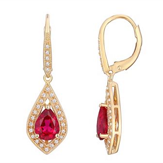 14k Gold Over Sterling Silver Gemstone With Lab-Created White Sapphire Accents Leverback Drop Earrings