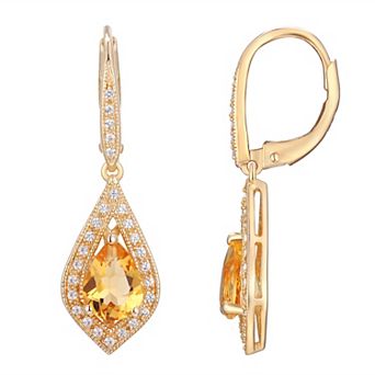 14k Gold Over Sterling Silver Gemstone With Lab-Created White Sapphire Accents Leverback Drop Earrings
