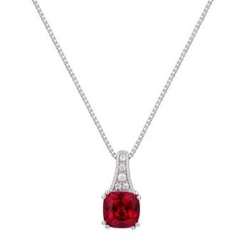 Rhodium Over Sterling Silver Square Gemstone With Lab-Created White Sapphire Accents Pendant Necklace