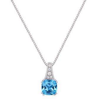 Rhodium Over Sterling Silver Square Gemstone With Lab-Created White Sapphire Accents Pendant Necklace